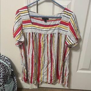 Lane Bryant Red, Yellow, and Navy Striped Blouse